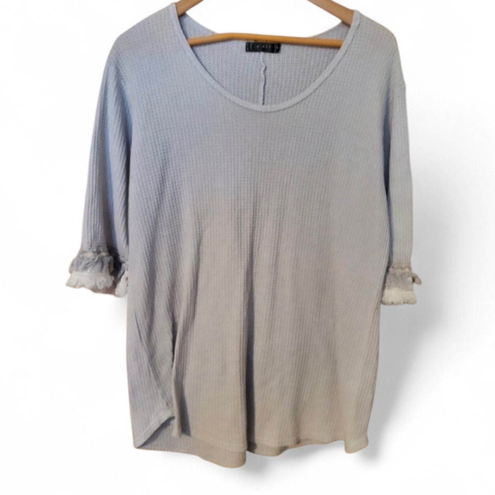 T PARTY FASHION Light Blue Thermal Crochet Lace Cuff Top - Large
